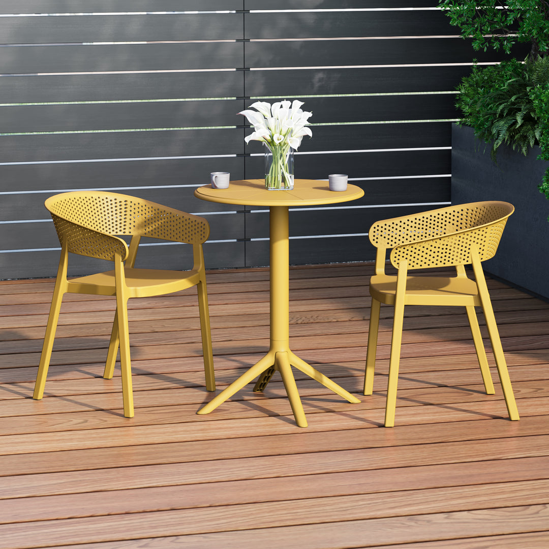Playa 3-Piece Outdoor Resin Patio Bistro Table Set with Stackable Patio Dining Side Chairs