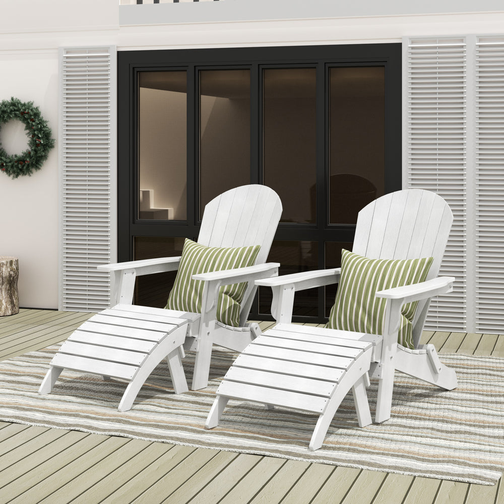 Tuscany 4-Piece HIPS Outdoor Folding Adirondack Seashell Chair With Folding Ottoman (Set of 2)