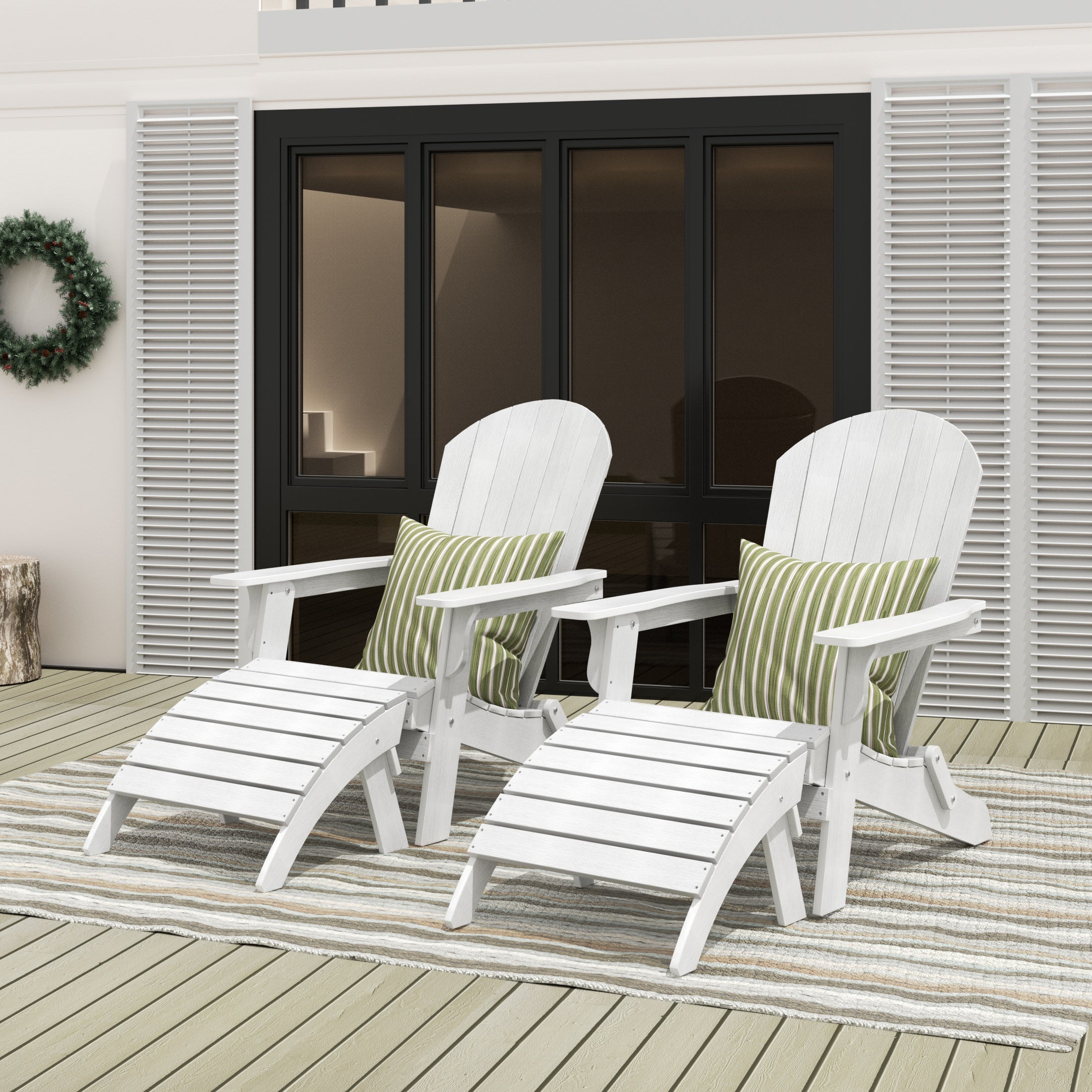 Tuscany 4-Piece HIPS Outdoor Folding Adirondack Seashell Chair With Folding Ottoman (Set of 2)