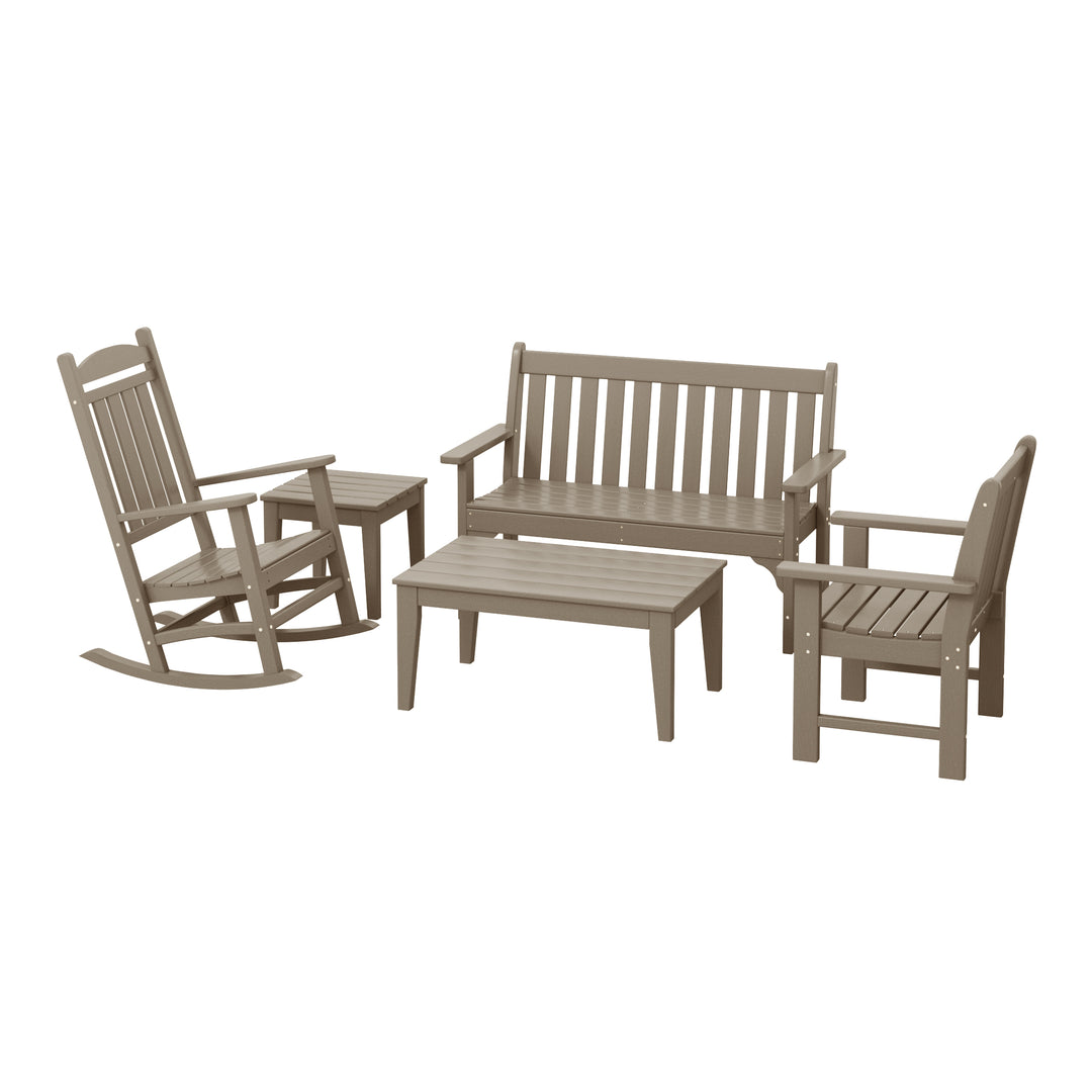 Malibu 5-Piece HDPE Outdoor Patio Furniture Couch and Rocking Chair Set