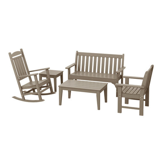 Malibu 5-Piece HDPE Outdoor Patio Furniture Couch and Rocking Chair Set