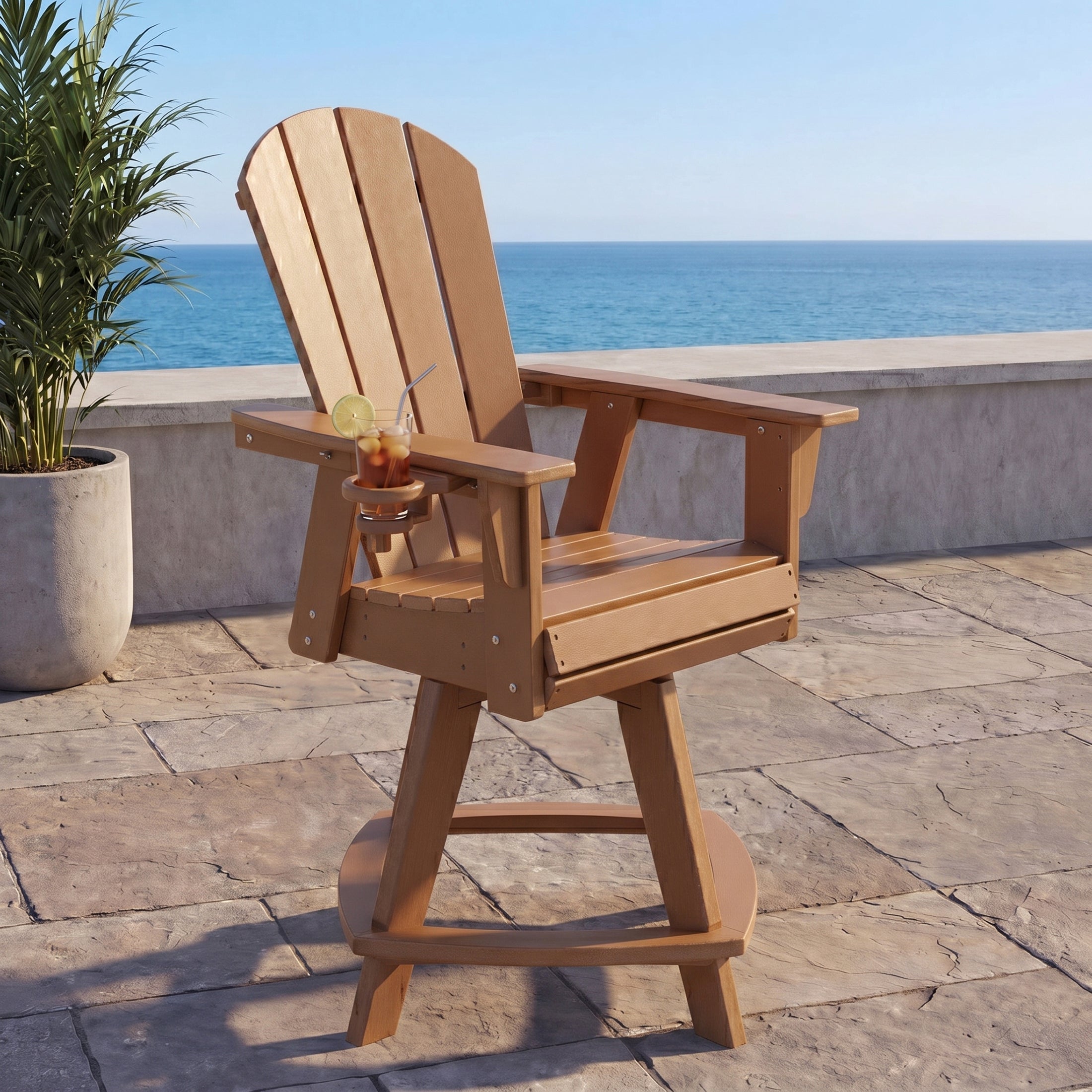 Malibu Outdoor HDPE Adirondack Swivel Counter Height Bar Chair With Cup Holder