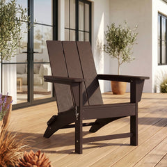 Ashore folding Adirondack chair in Dark Brown styled outdoors