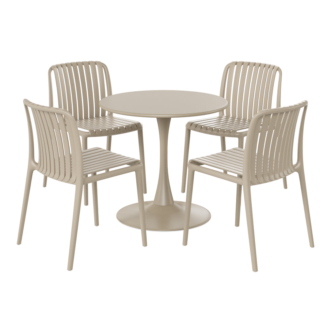 Playa 5-Piece Outdoor Metal Dining Table Set And Stackable Resin Patio Chairs