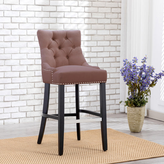 Hayes 29" Upholstered Tufted Wood Bar Stool, Black