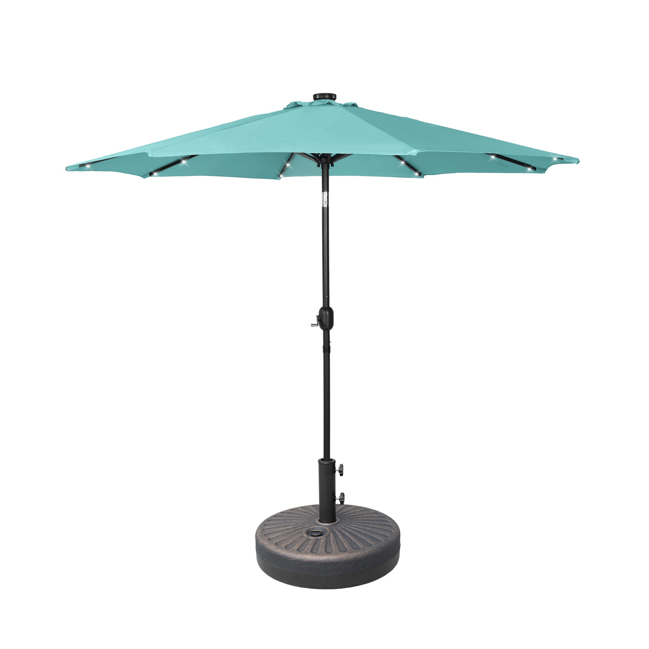 Cyrus 9 ft. Patio Solar LED Market Patio Umbrella with Base