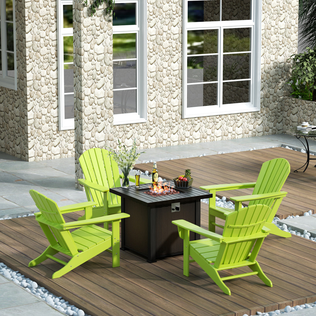 Dylan Outdoor Patio Adirondack Chair With Square Fire Pit Table Sets