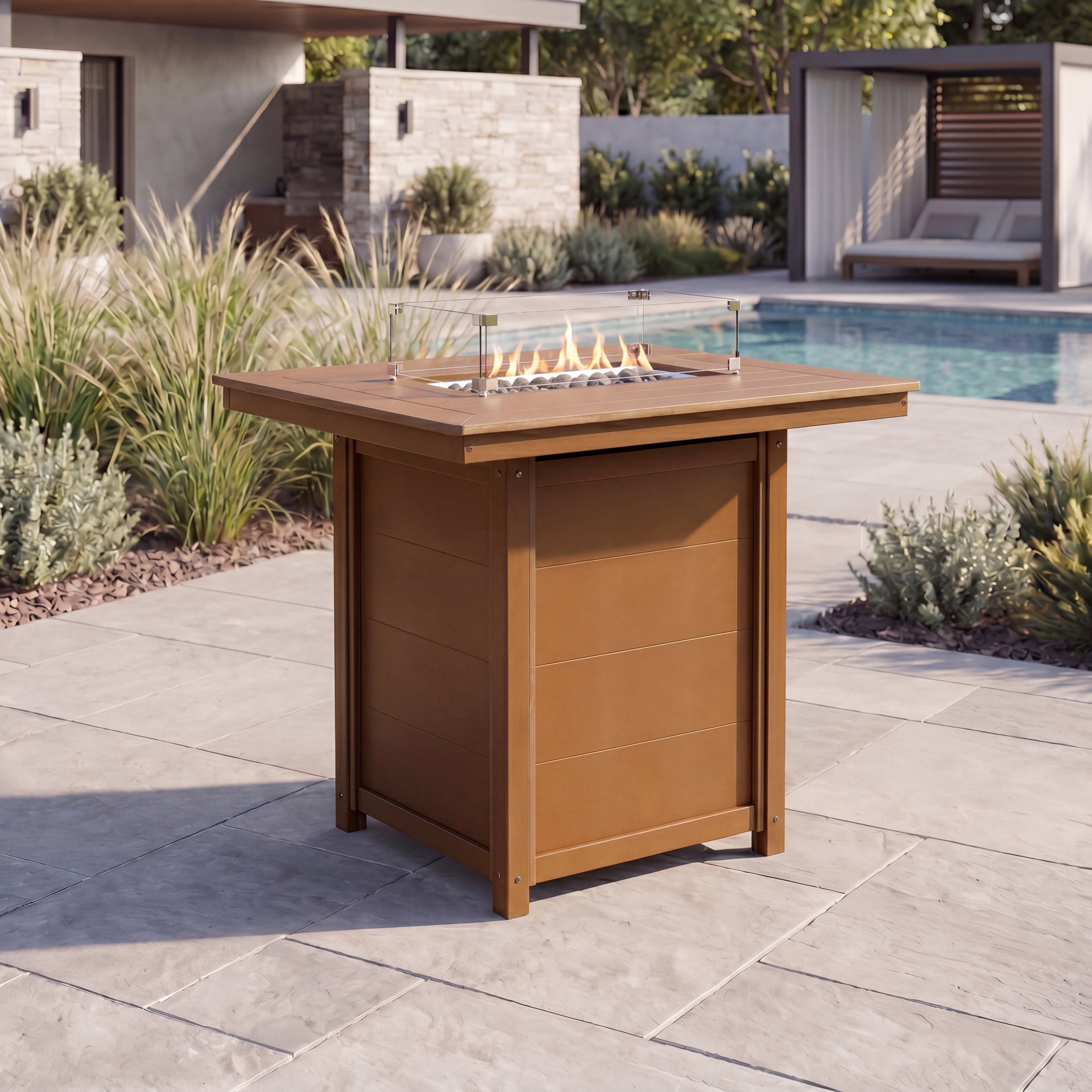 Helios 46" Modern Outdoor Patio Gas Propane Rectangle Fire Pit Table