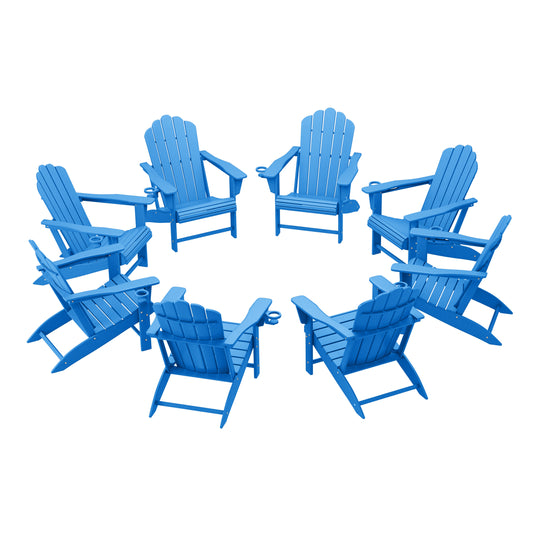 Highland Outdoor Patio HDPE Adirondack Chairs With Cup Holders (Set of 8)