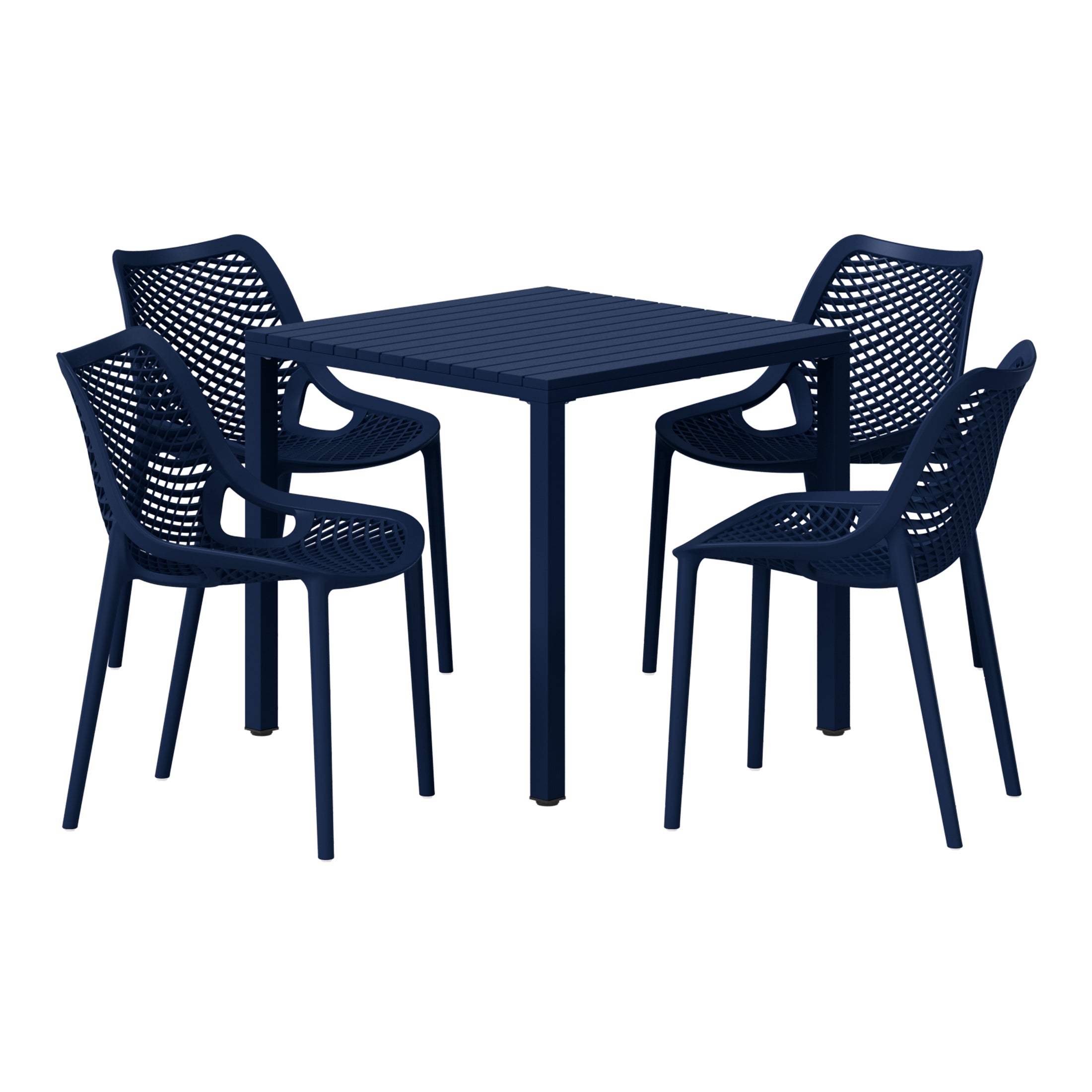 Playa 5-Piece Outdoor Patio Metal Frame Dining Table Set with Stackable Patio Dining Chairs