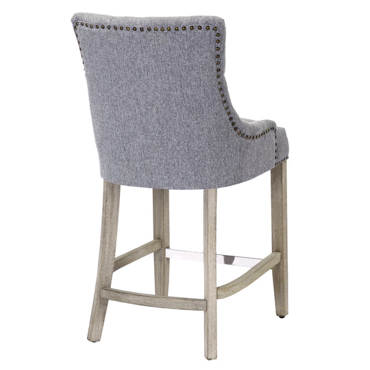 Hayes 24" Upholstered Tufted Wood Bar Stool (Set of 2), Antique Gray