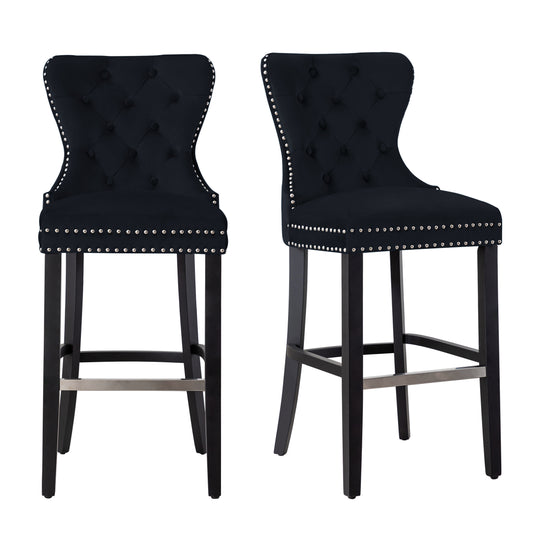 Wordford 29" Tufted Velvet Bar Stool (Set of 2), Black