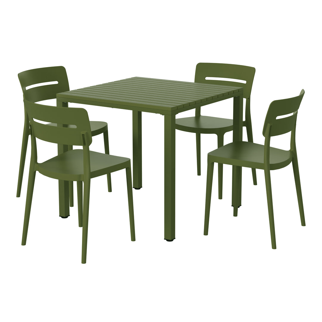 Playa 5-Piece Outdoor Metal Frame Dining Table Patio Set with Stackable Patio Dining Chairs