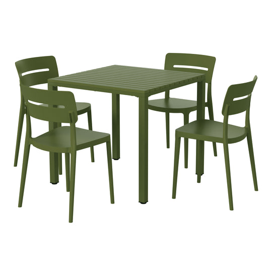 Playa 5-Piece Outdoor Metal Frame Dining Table Patio Set with Stackable Patio Dining Chairs