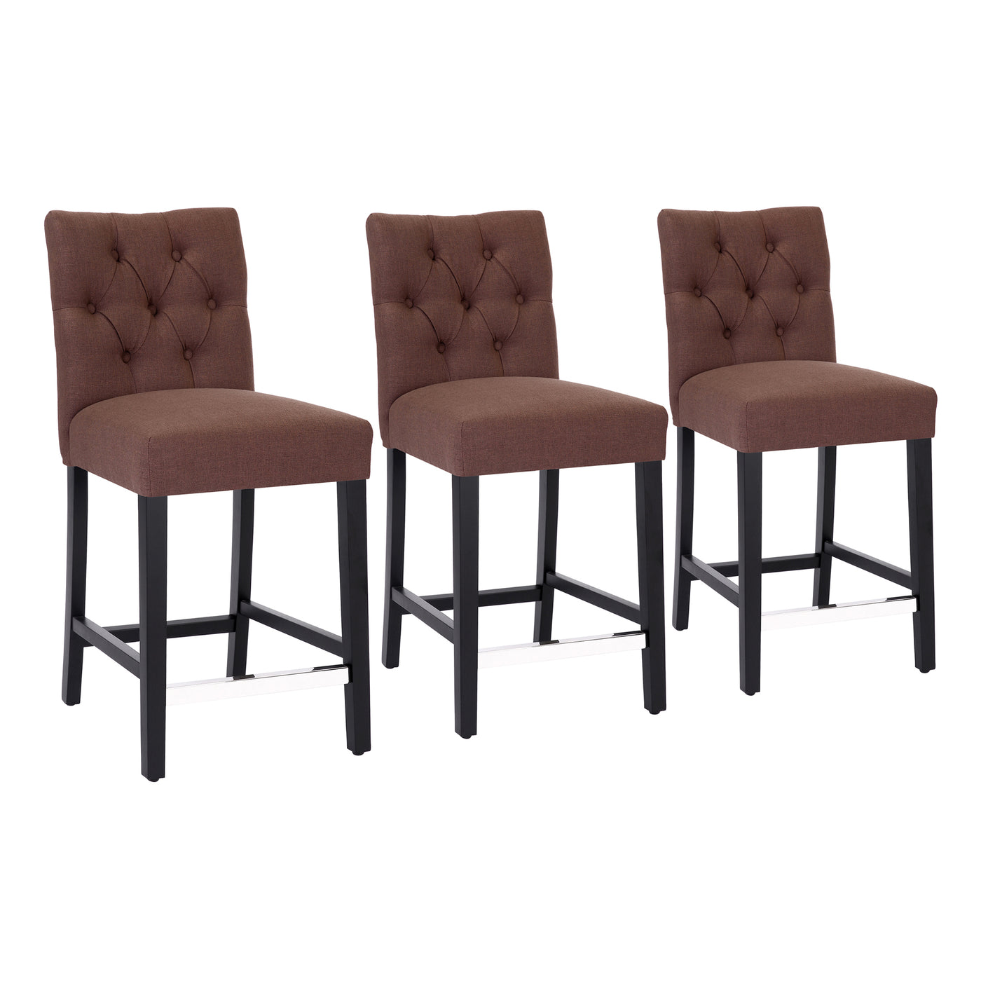 Hayes 24" Linen Fabric Tufted Counter Stool (Set of 3), Black