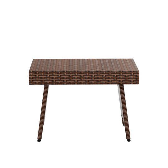 Coastal Plastic Rattan Wicker Outdoor Patio Folding Side Table