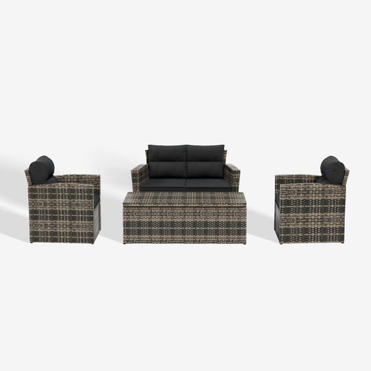 Helio 4-Piece PE Rattan Wicker Conversation Sofa Set with Cushions