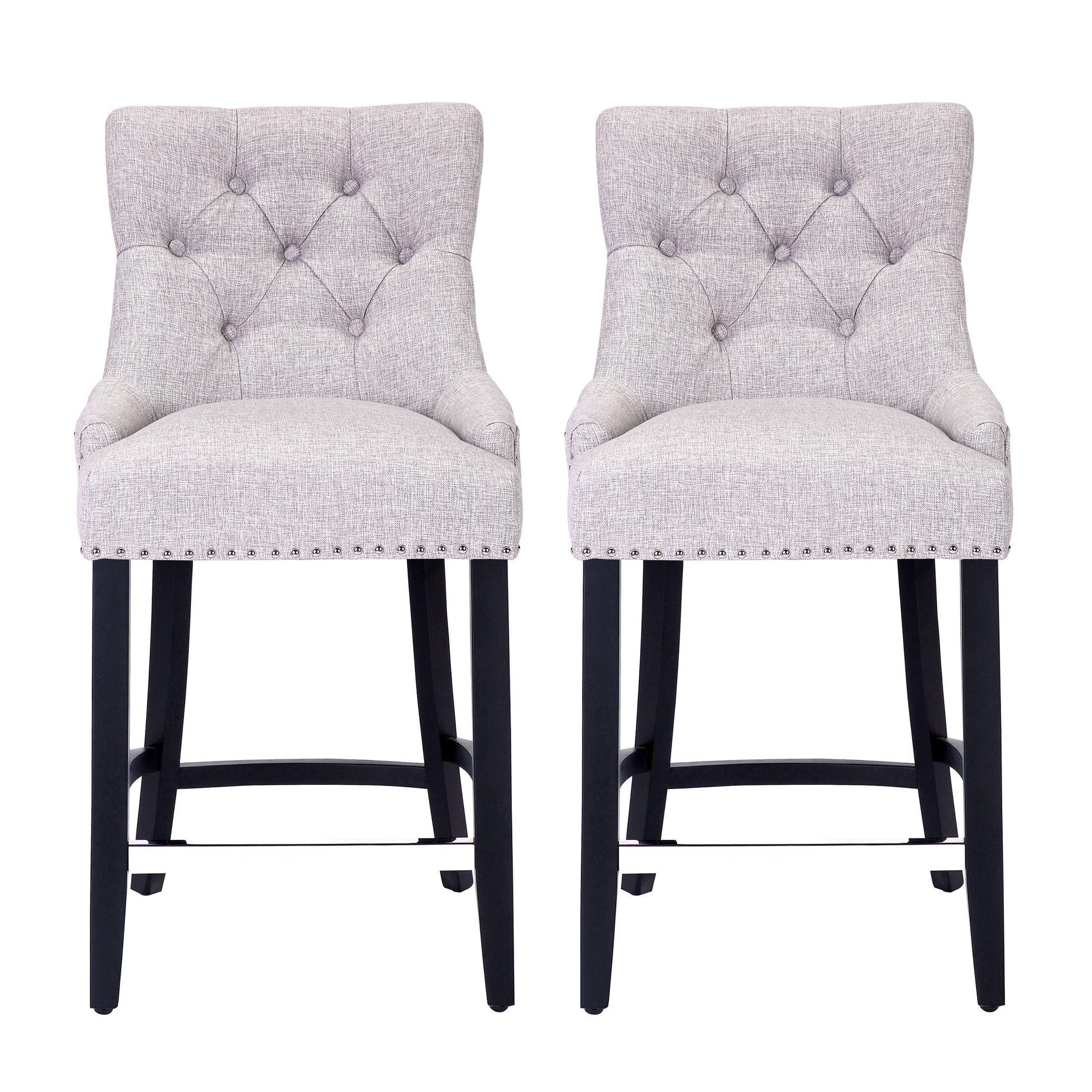 Hayes 24" Upholstered Wood Bar Stool with Tufted Back (Set of 2)