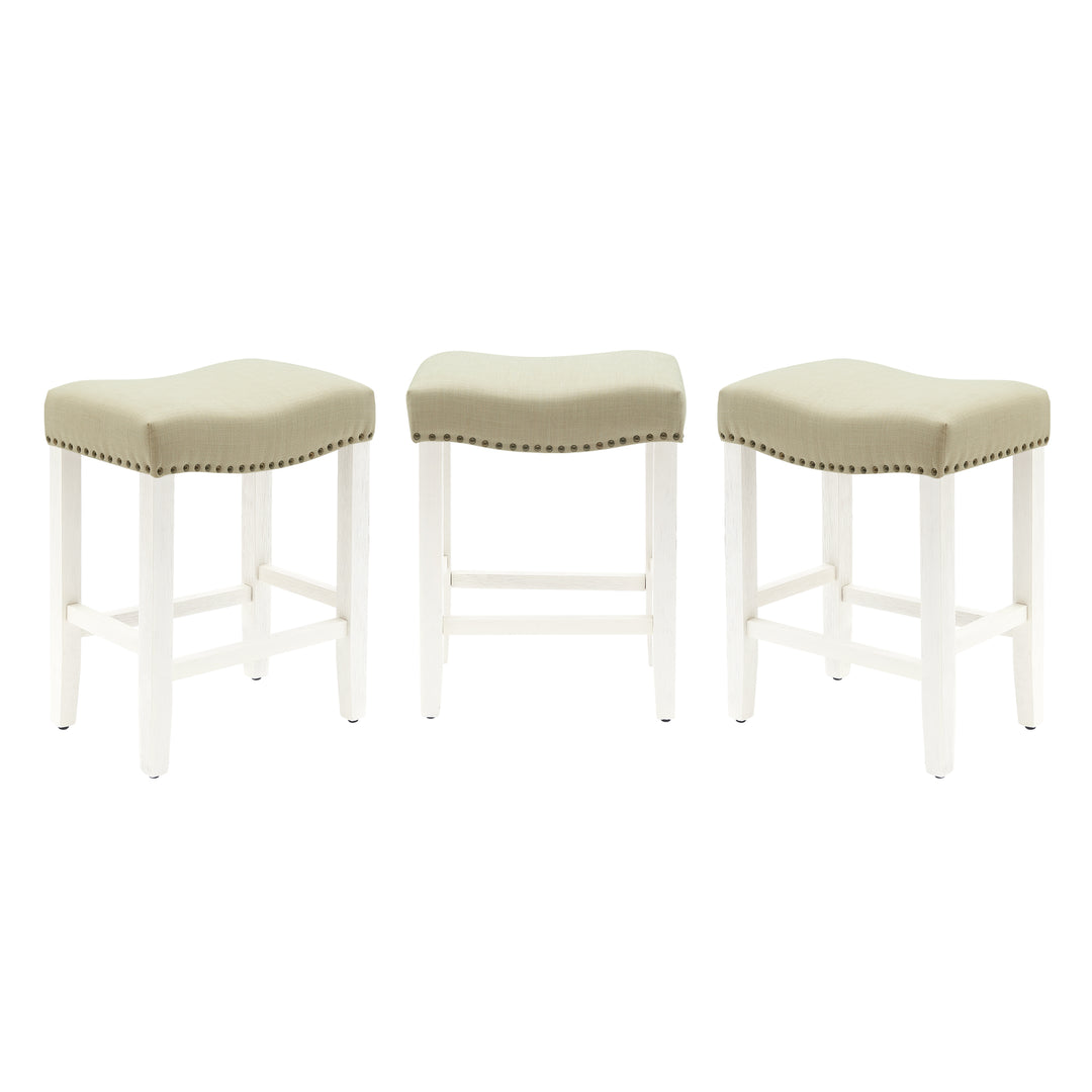 Lenox 24" Upholstered Saddle Seat Antique White Counter Stool (Set of 3)