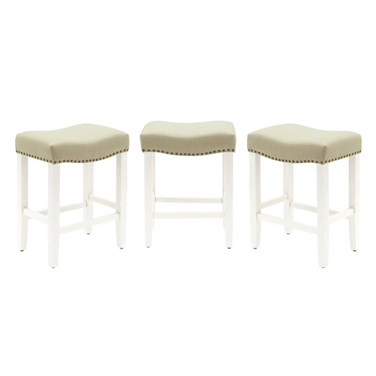 Lenox 24" Upholstered Saddle Seat Antique White Counter Stool (Set of 3)