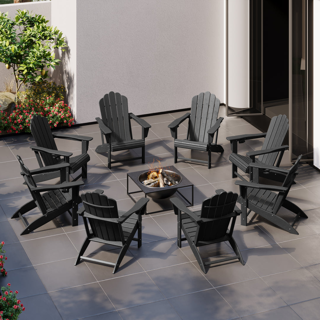 Highland Outdoor Patio HDPE Adirondack Chairs With Cup Holders (Set of 8)