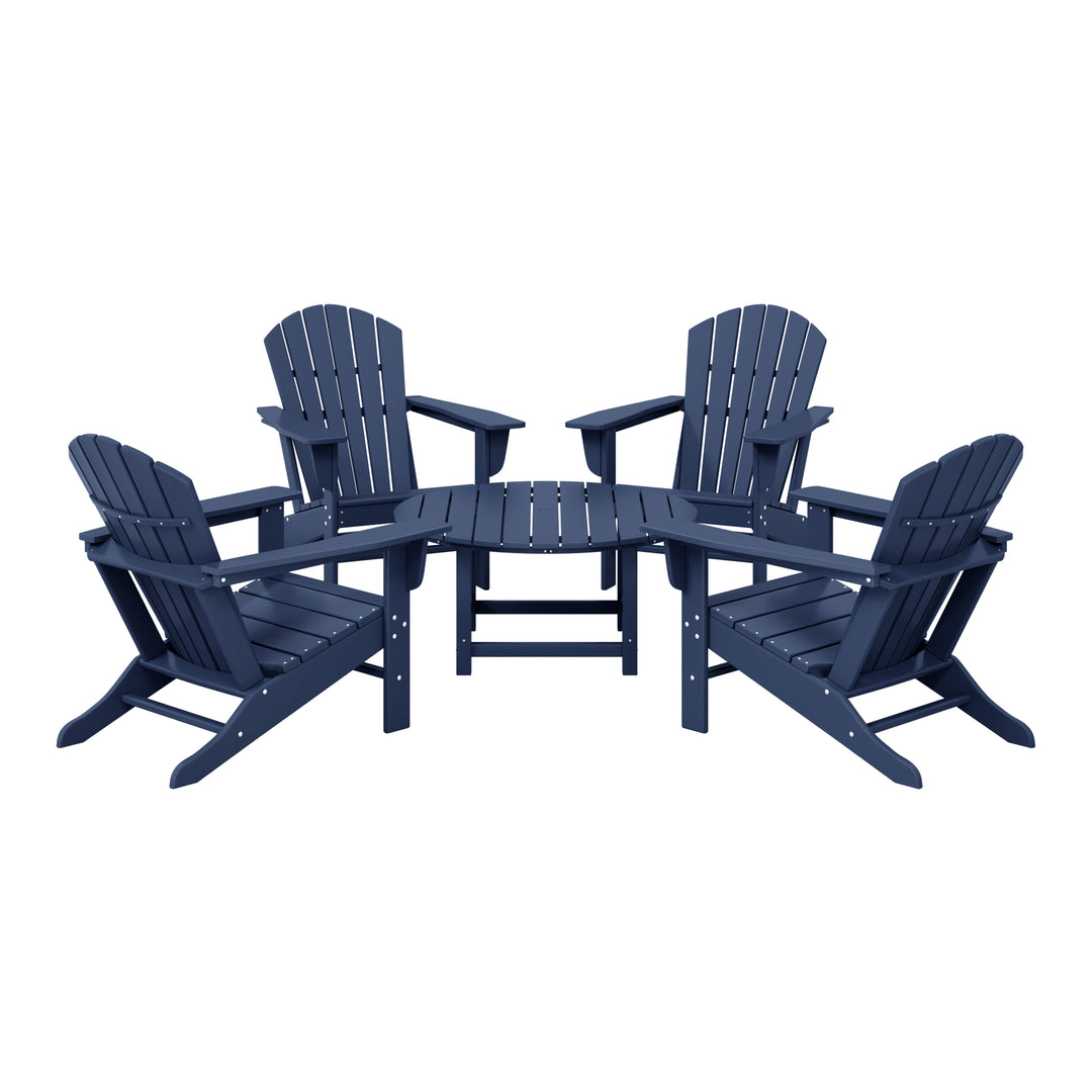 Dylan 5-Piece Outdoor Patio HDPE Adirondack Chair With Round Coffee Table Conversation Set