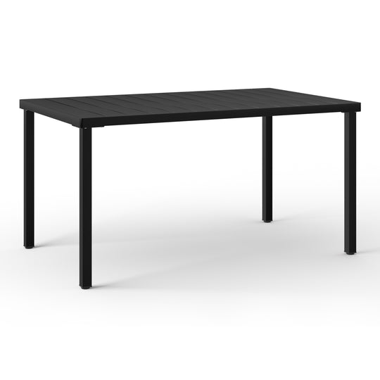 Playa 7-Piece Outdoor Rectangular Metal Patio Dining Table Set With Mid-Century Modern Stackable Patio Side Chairs