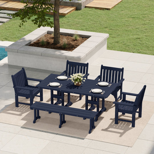Malibu 6-Piece HDPE Outdoor Rectangle Dining Patio Table and Chairs Set