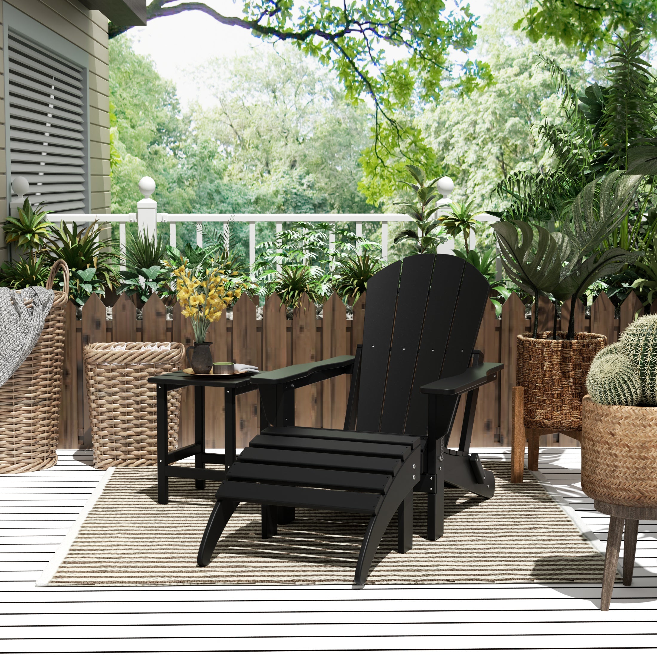 Malibu 3-Piece set classic Adirondack chair with ottoman and a small coffee table (1 seater)