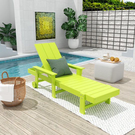 Ashore Modern Reclining Chaise Lounge With Arms & Wheels