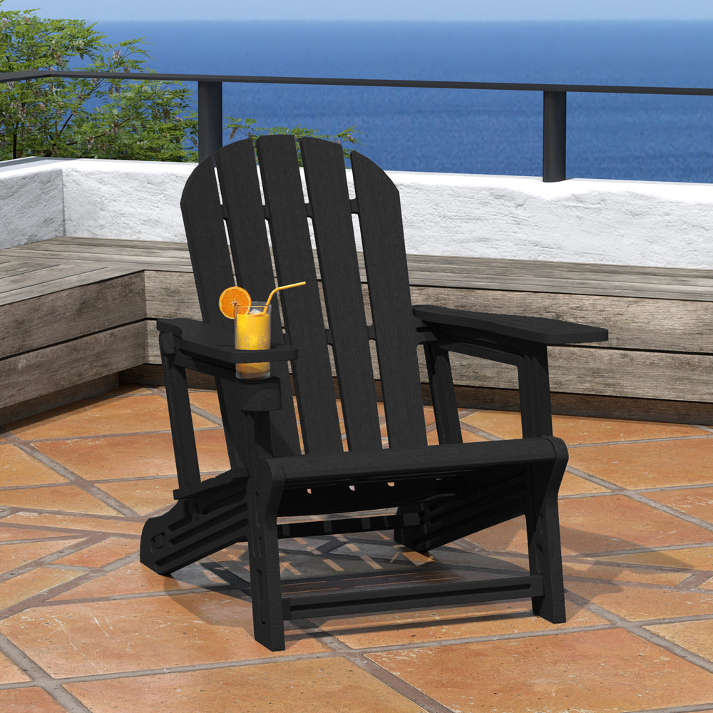 Azura Tool-Free Assembly Outdoor Patio HDPE Plastic Adirondack Chair with Cup Holder