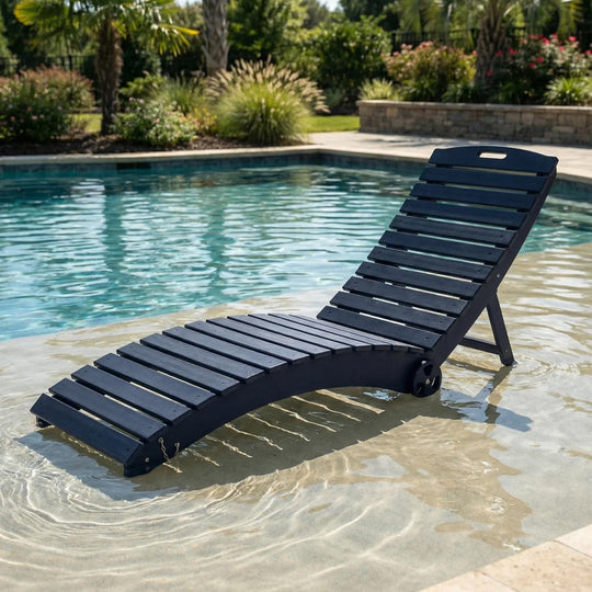 Outdoor HDPE In-Pool Patio Chaise Lounge Chair With Wheels