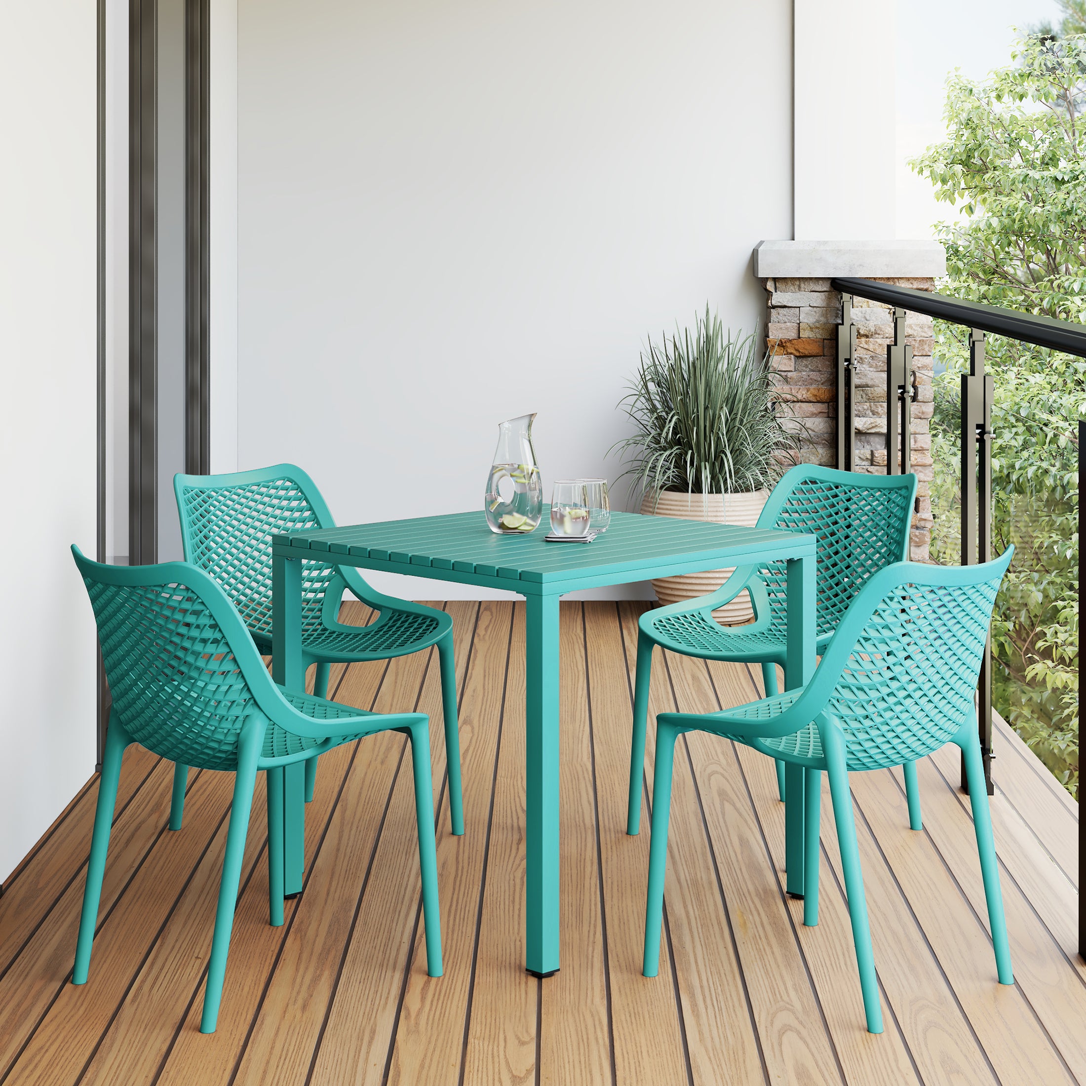 Playa 5-Piece Outdoor Patio Metal Frame Dining Table Set with Stackable Patio Dining Chairs