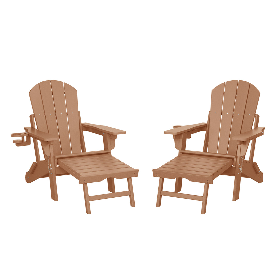Malibu Folding Adjustable Adirondack Chair with Retractable Ottoman and Cup Holder (Set of 2)