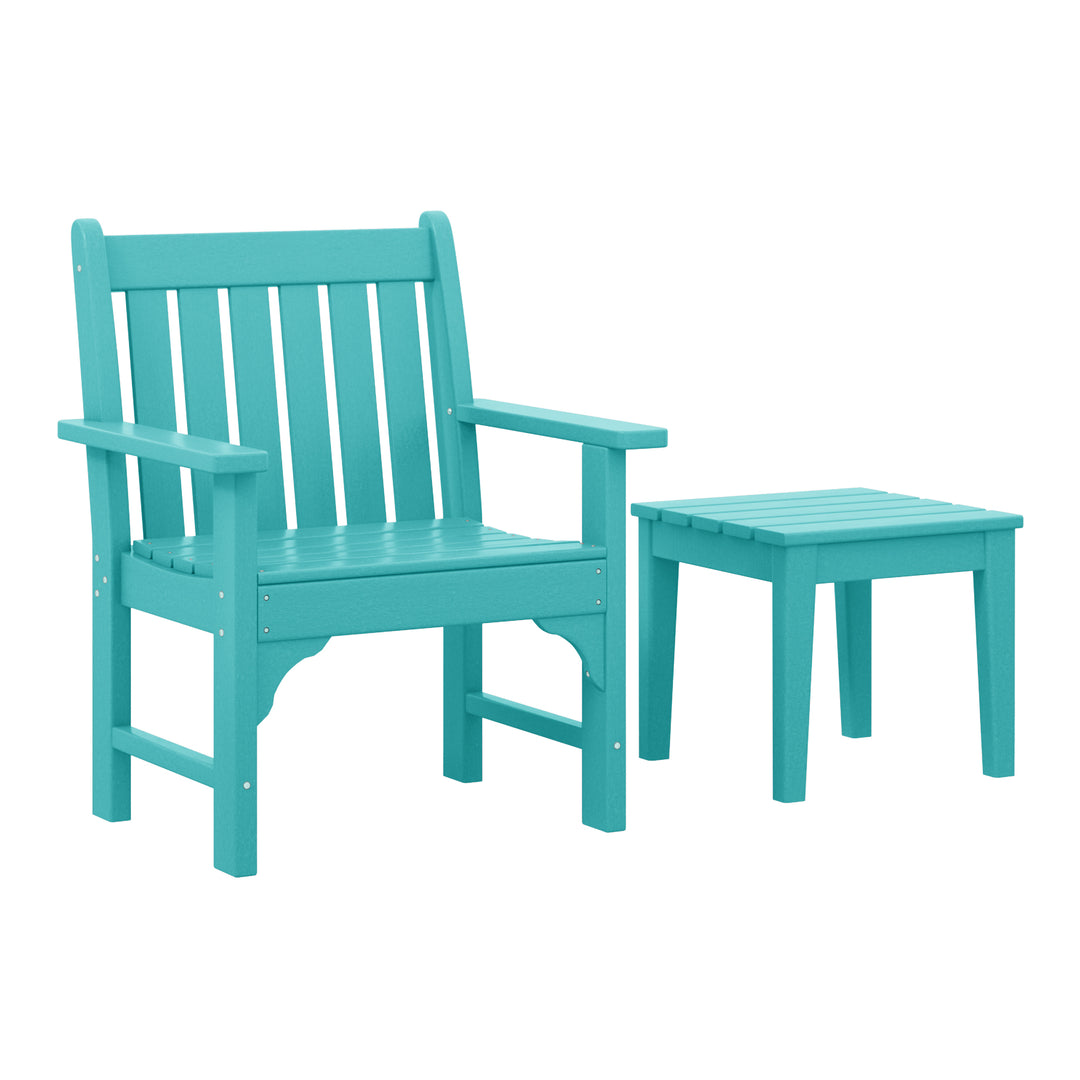 Malibu Outdoor Patio 2-Piece HDPE Adirondack Garden Chair with Square Adirondack Side Table Set