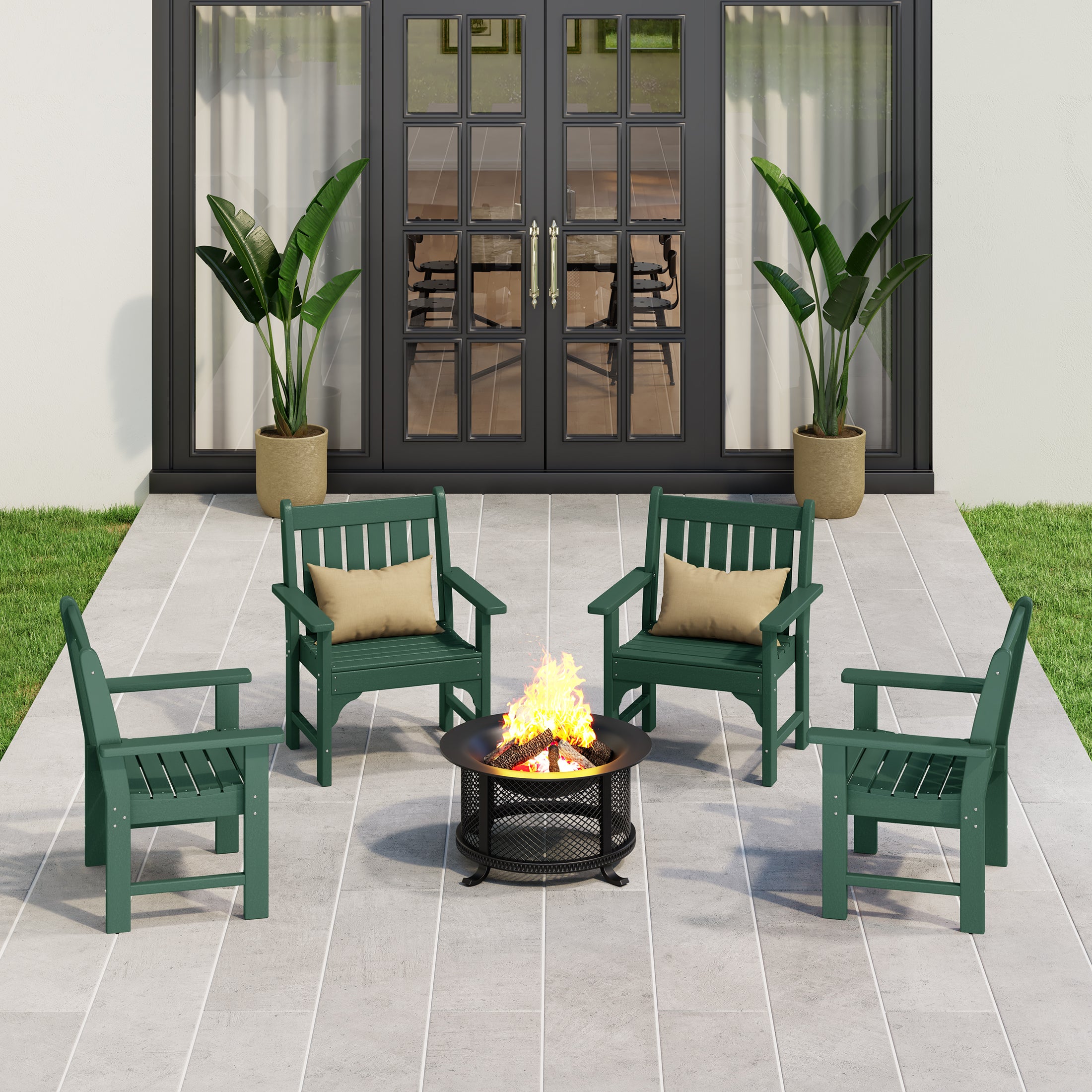 Malibu Outdoor Patio HDPE Adirondack Dining Arm Chairs (Set of 4)