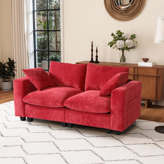 Augusta 70" Modular Chenille Loveseat Sofa With USB/Type-C Ports and Side Pockets