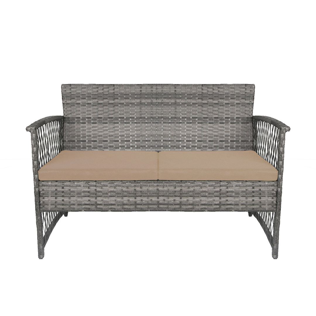 Melvi 4-Piece Outdoor Patio Wicker Conversation Set, Gray