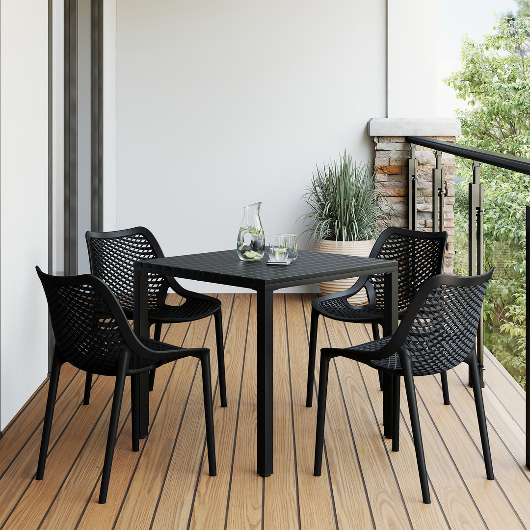 Playa 5-Piece Outdoor Patio Metal Frame Dining Table Set with Stackable Patio Dining Chairs