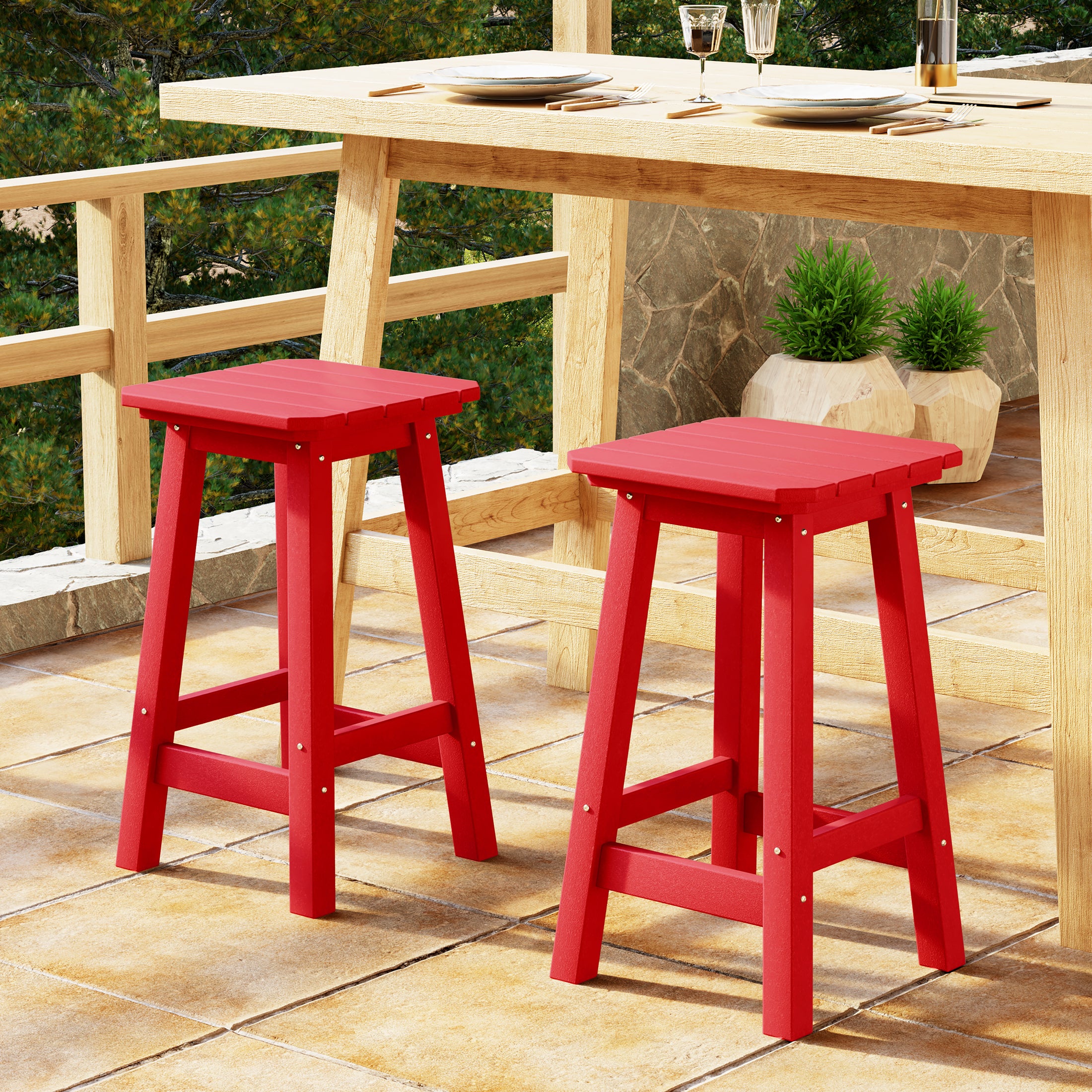 Malibu 24" HDPE Outdoor Patio Counter High Backless Square Bar Stools Set of 2