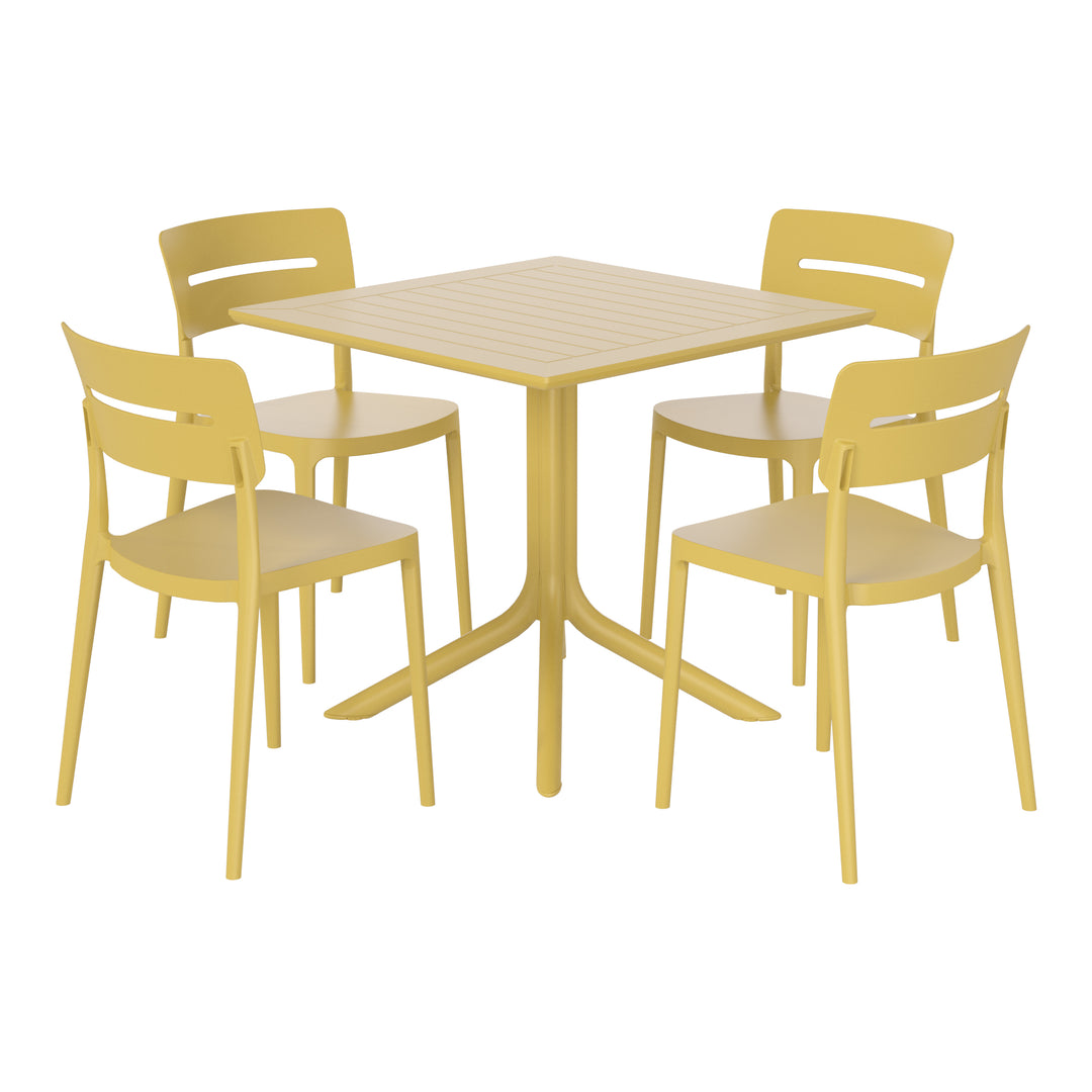 Playa Modern 5-Piece Resin Patio Dining Table Set with Stackable Patio Dining Chairs