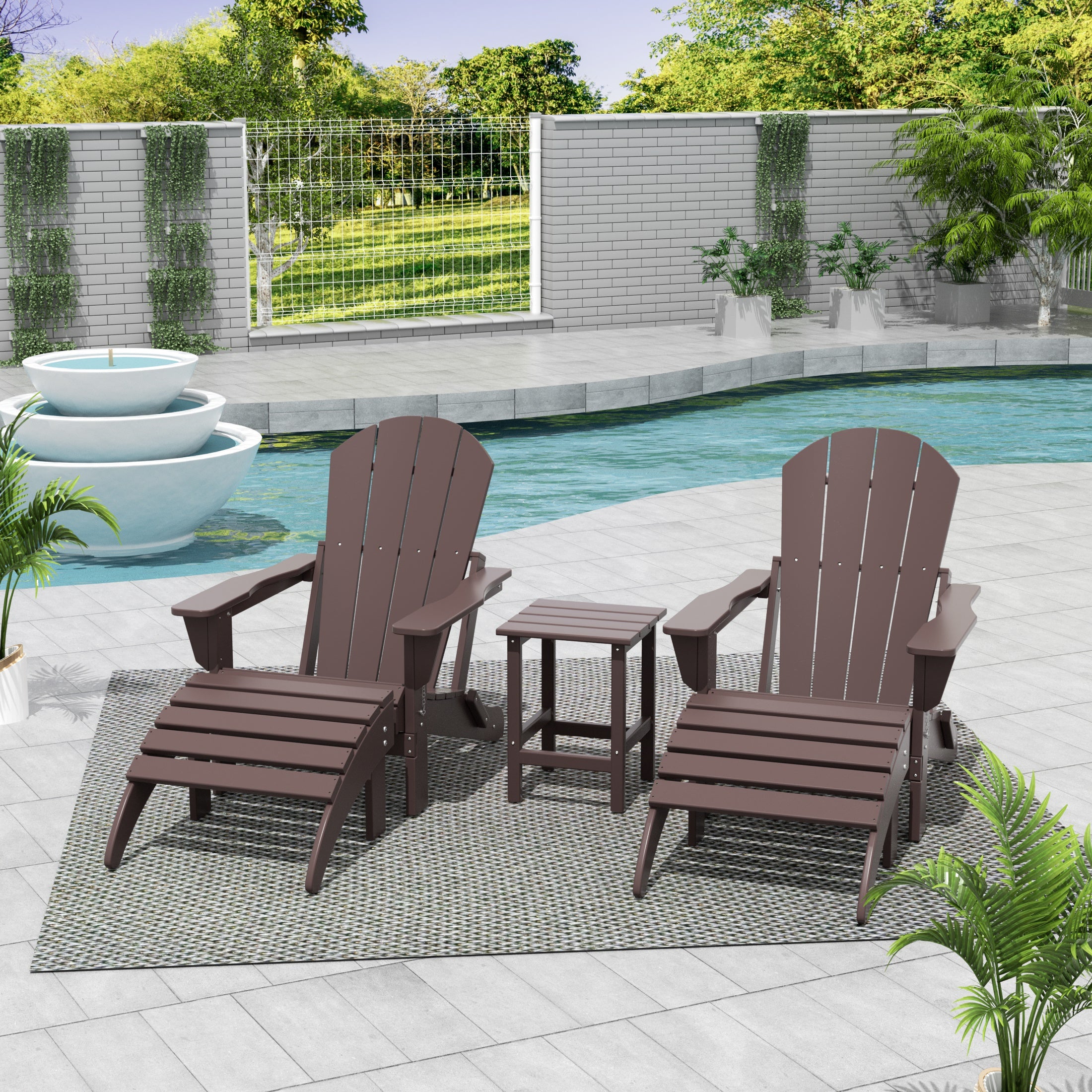 Malibu 5-Piece set classic Adirondack chairs with ottoman and a small coffee table (2 seater)