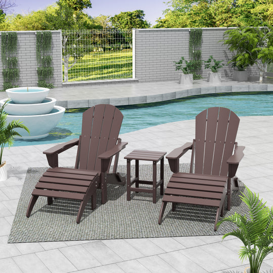 Malibu Westintrends 5-Piece set classic Adirondack chairs with ottoman and a small coffee table (2 seater)