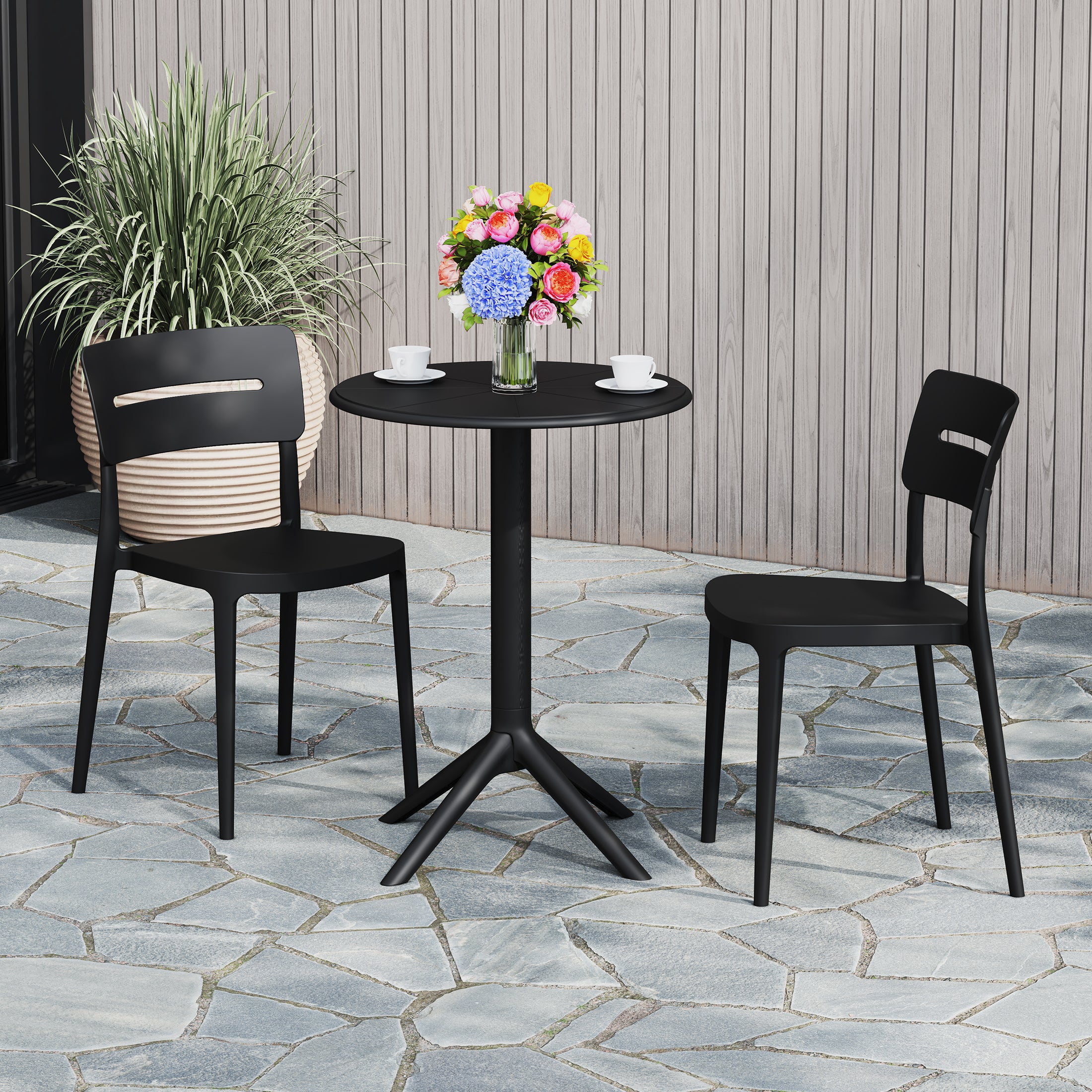 Playa 3-Piece Outdoor Resin Patio Bistro Set with Stackable Patio Dining Chairs
