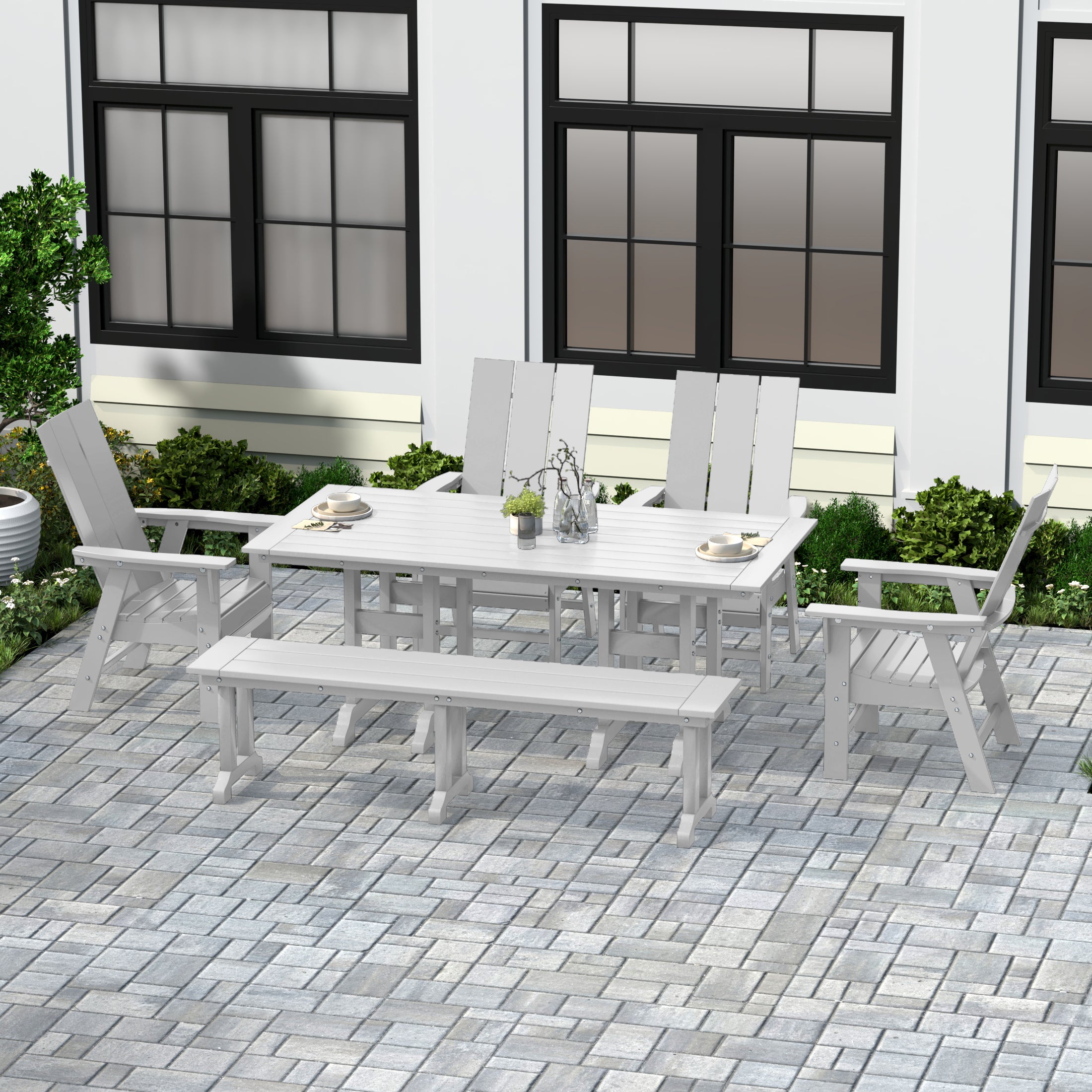 Ashore 6 Piece Outdoor Patio Dining Table and Armchair Dining Bench Set