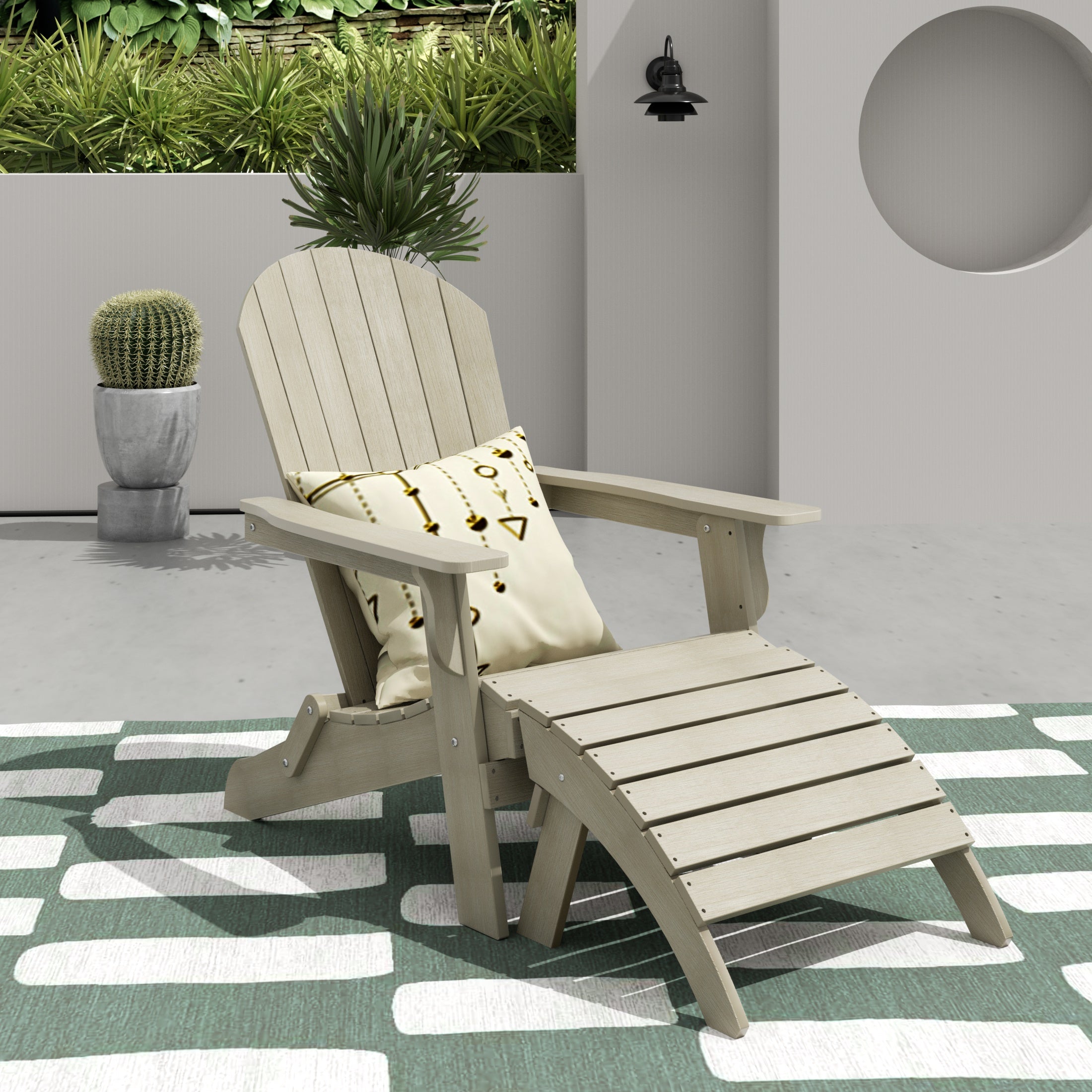 Tuscany 2-Piece HIPS Outdoor Folding Adirondack Seashell Chair With Folding Ottoman