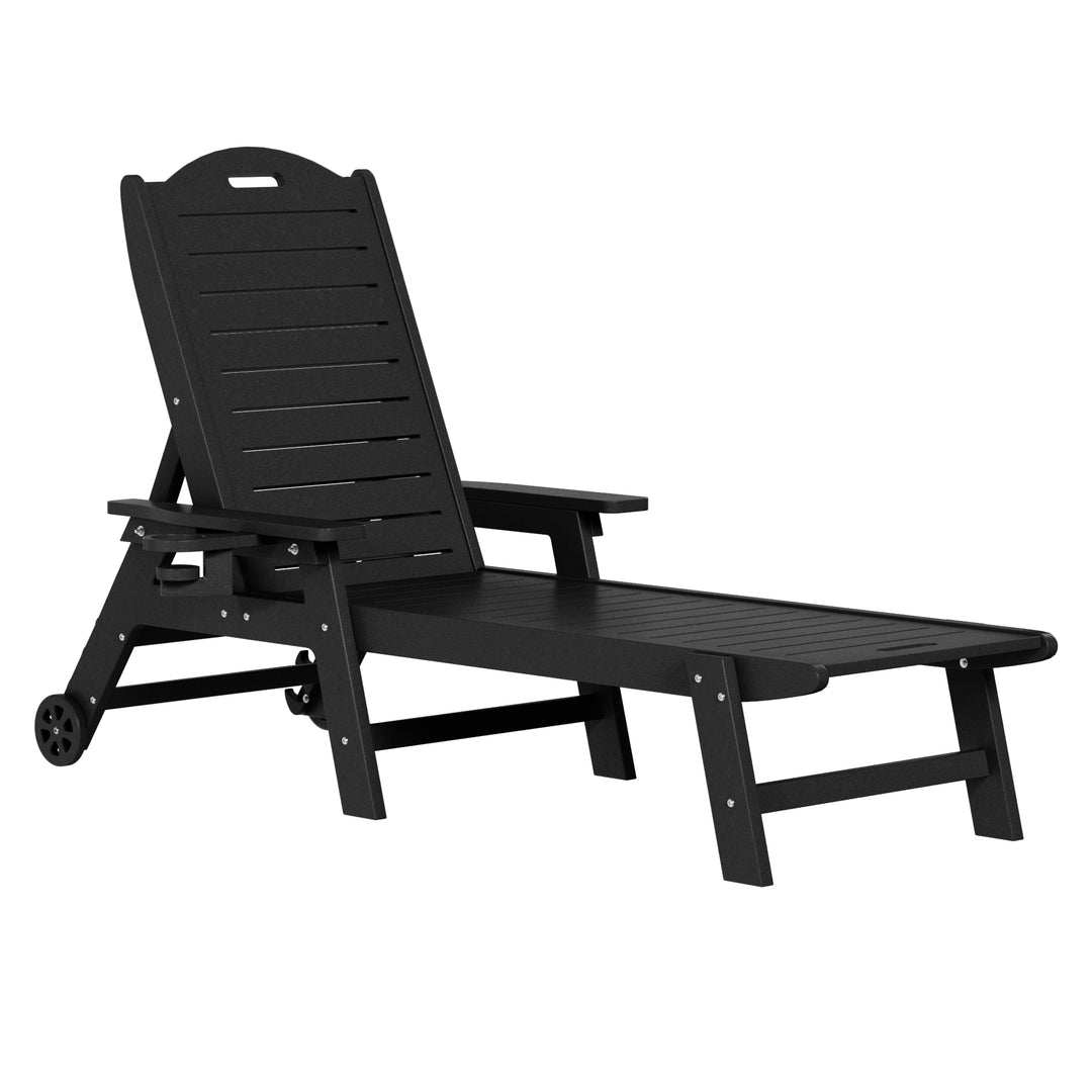 Aruba 3-Piece Outdoor Patio Chaise Lounge Chair with Wheels & Cup Holder with Patio Side Table