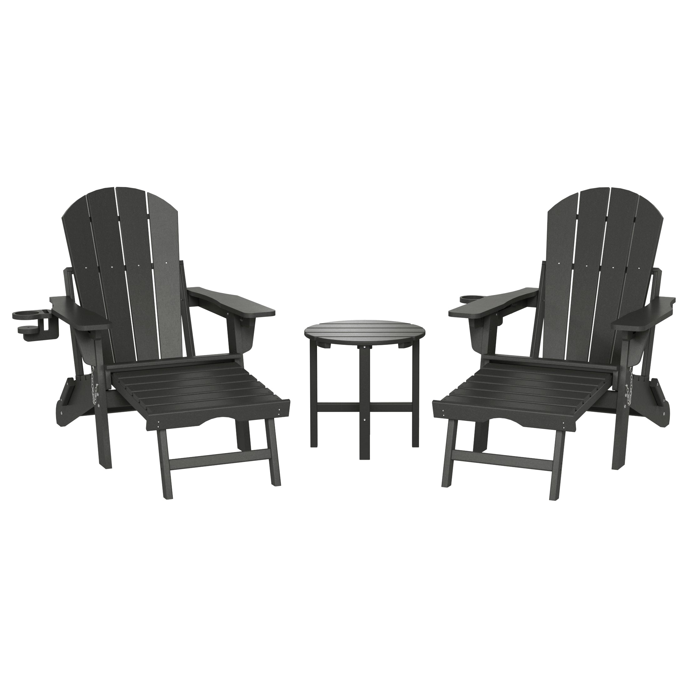 Malibu 3-Piece Outdoor Folding Adjustable Adirondack Chair with Cup Holder & Hideaway Ottoman and 18" Side Table