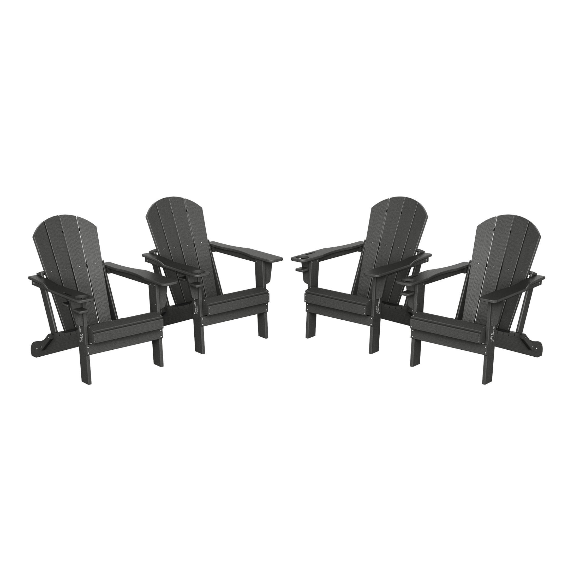 Nantucket Outdoor Patio HDPE Resin Folding Adirondack Chairs With Cup Holder and Phone Holder (Set of 4)