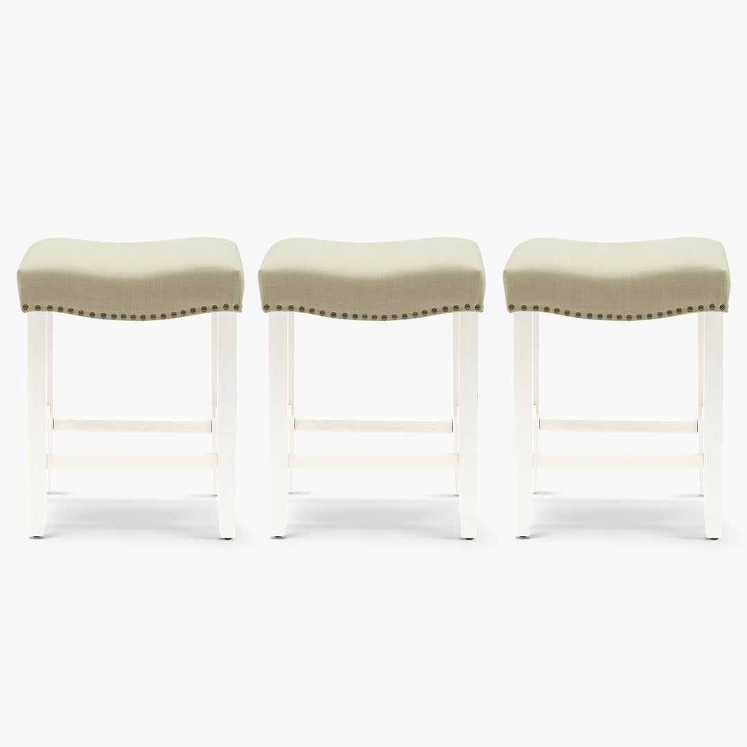 Lenox 24" Upholstered Saddle Seat Antique White Counter Stool (Set of 3)